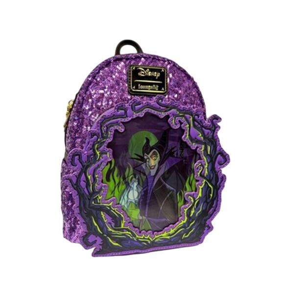 Loungefly UK Maleficent Sequin Lenticular Backpack Sleeping Beauty Dragon NWT - Picture 1 of 6
